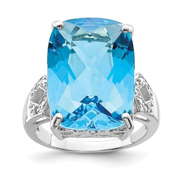 Kazi Luxury Sterling Silver Rhodium Blue Topaz & Diam. Ring